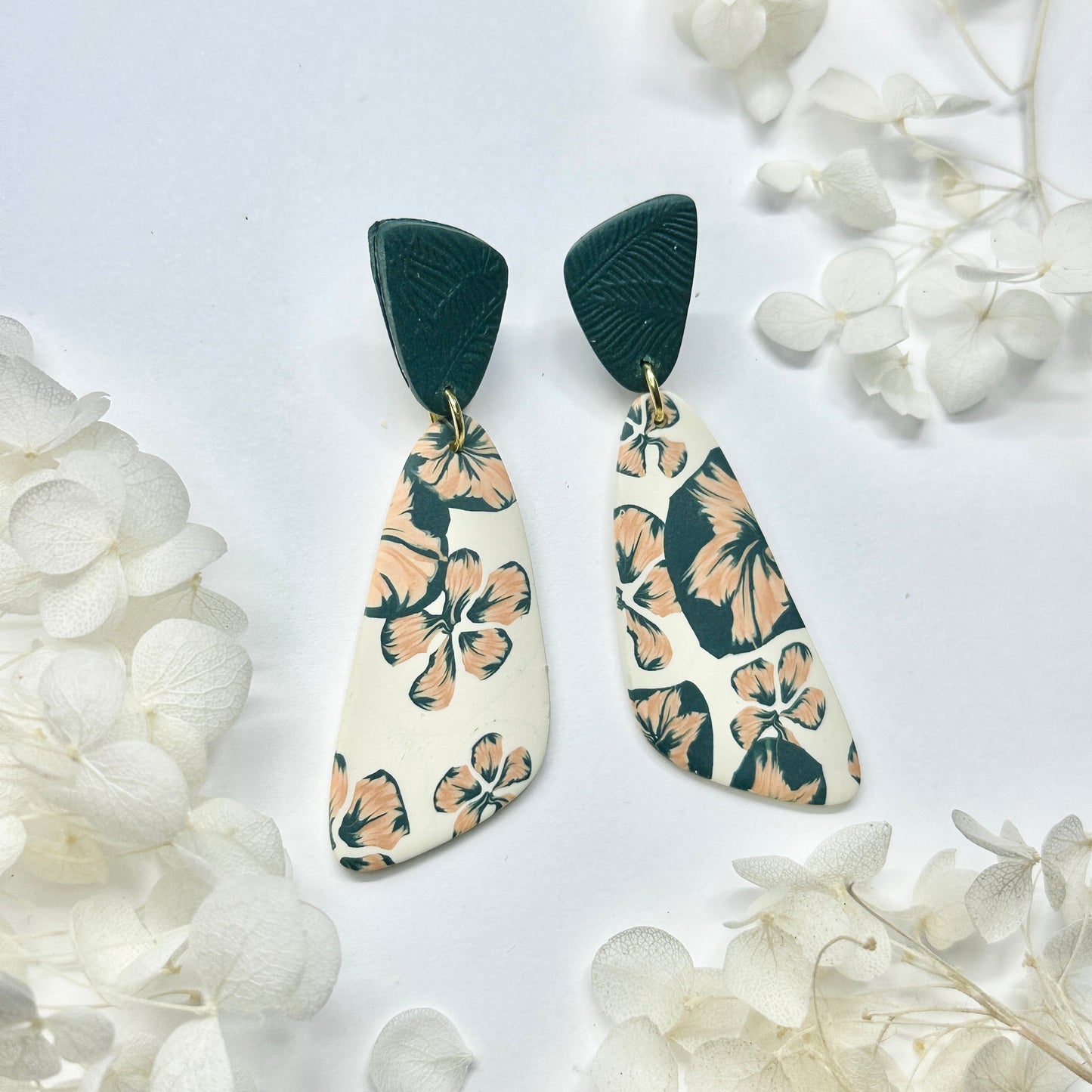 Frosted Ferns – handmade polymer clay earrings by Klaily