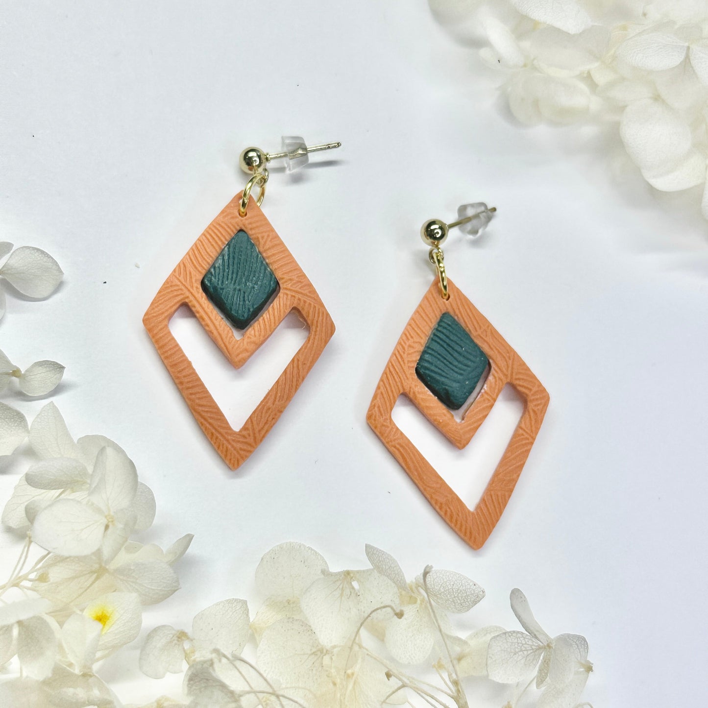 Honey Fern Arches – handmade polymer clay earrings by Klaily