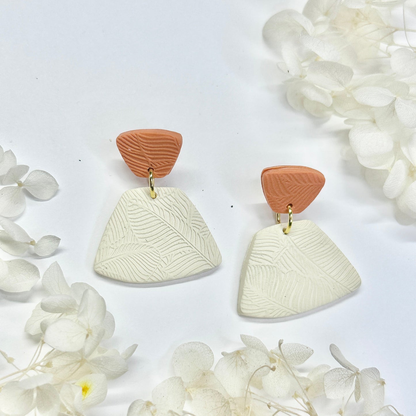 Rust Petal Bloom – handmade polymer clay earrings by Klaily