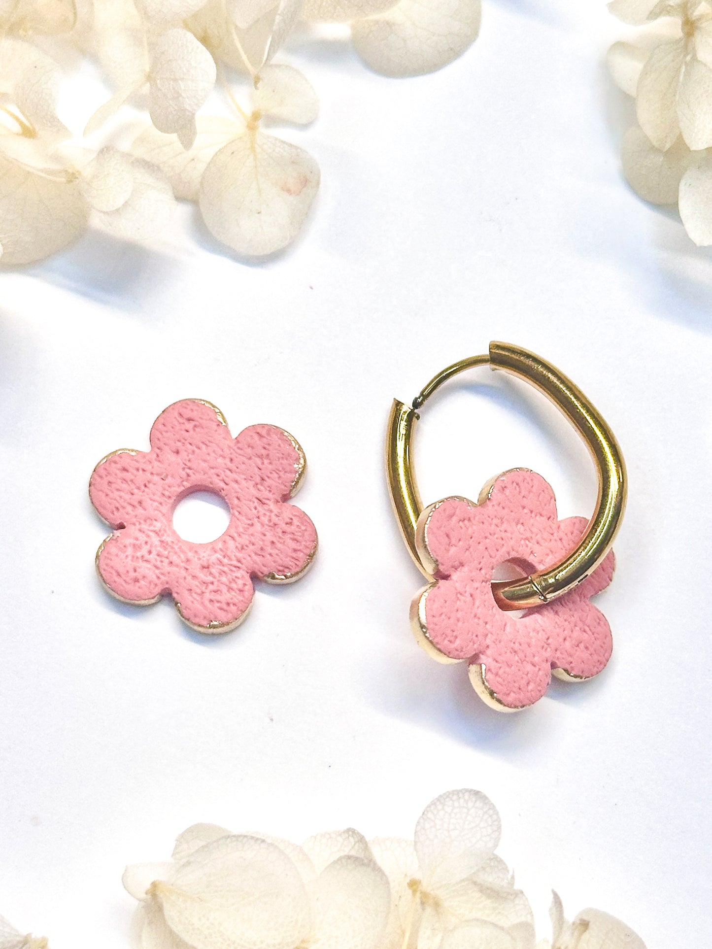 Pink Flower Charms with Gold Rim