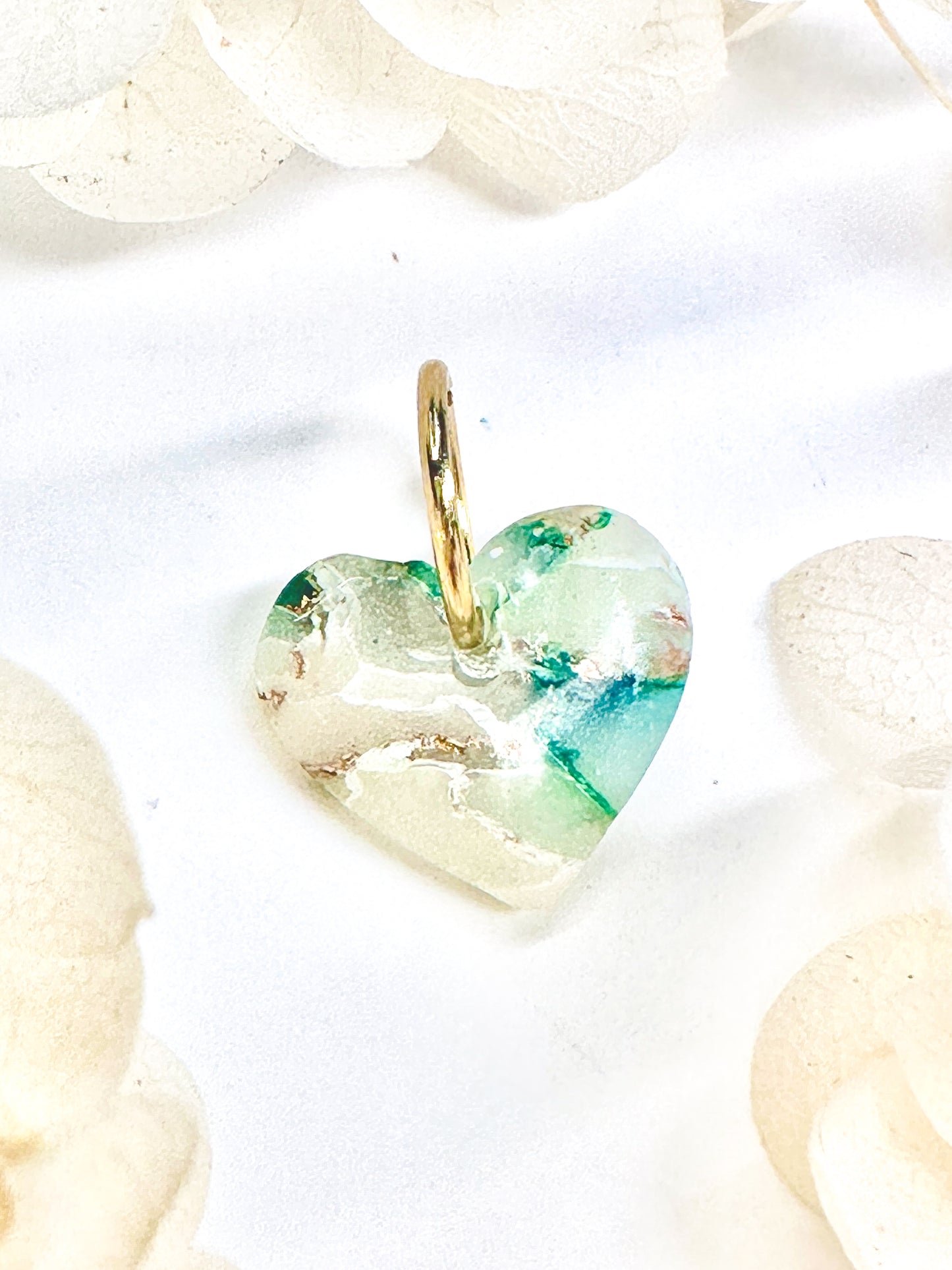 Mini Heart Charm – Jade Marble with Gold Flakes