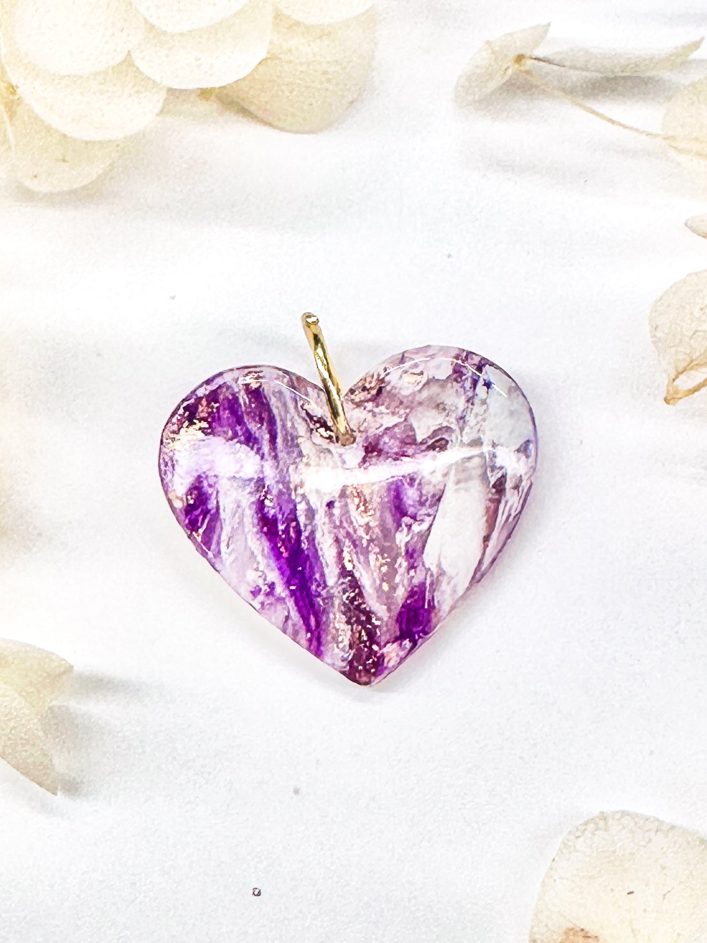 Heart Charm – Purple Marble with Gold Flakes