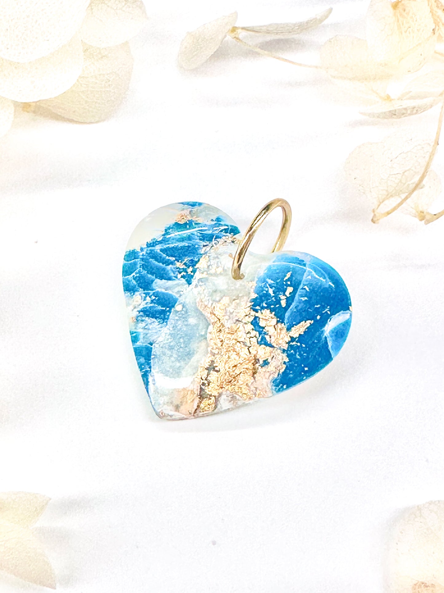Heart Charm – Emerald Marble with Gold Flakes