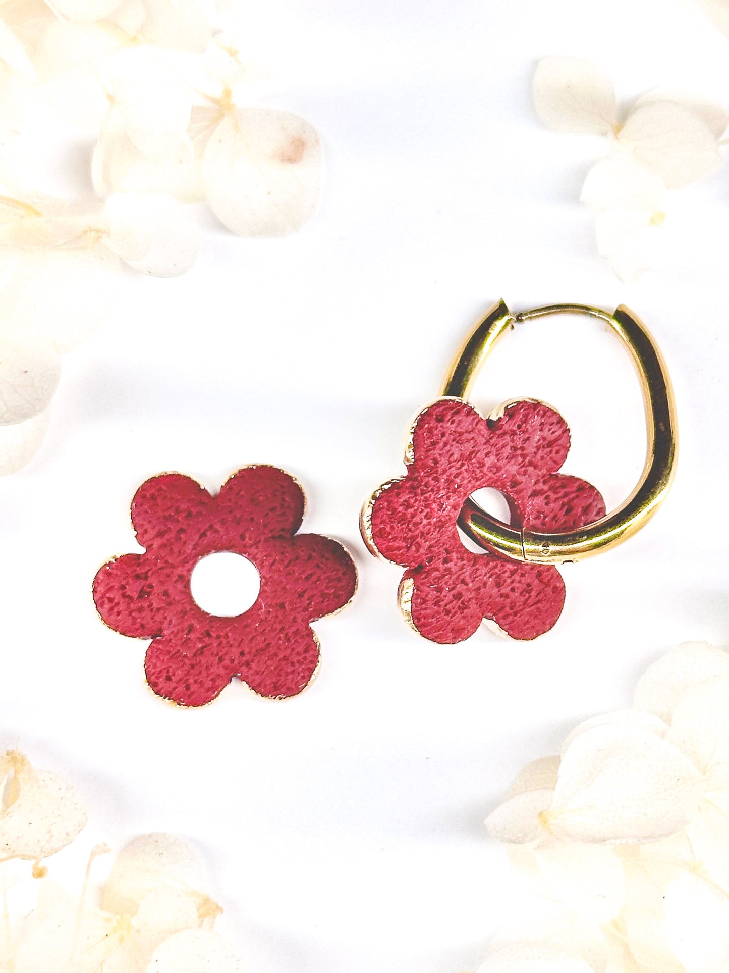 Red Wine Flower Charms with Gold Rim