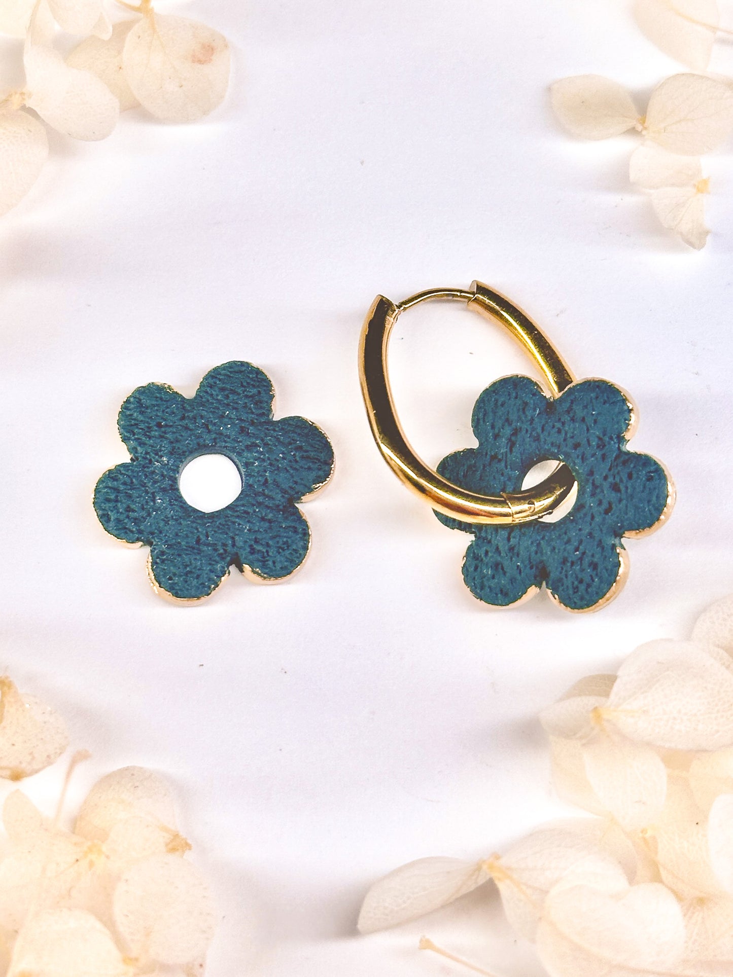 Forest Green Flower Charms with Gold Rim