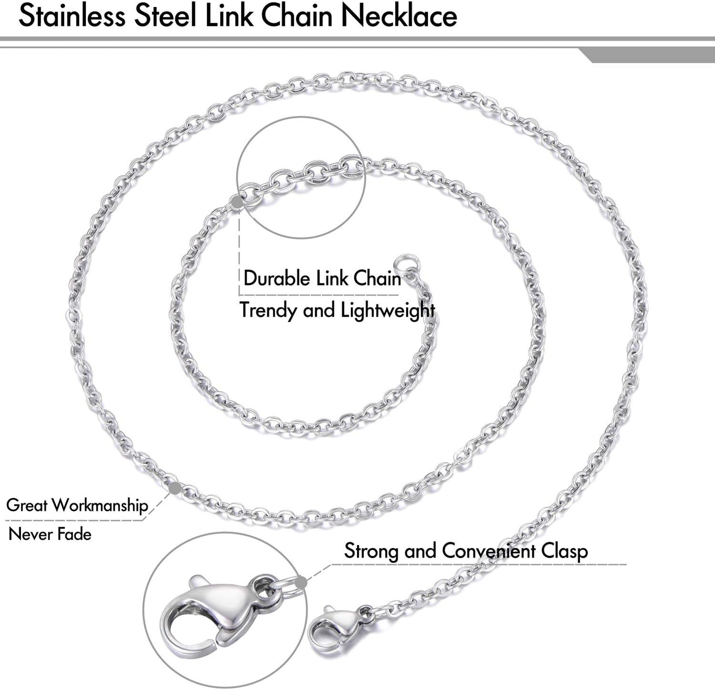 18 Inch Necklace Chain Stainless Steel Link Cable Chain Necklace - Klaily
