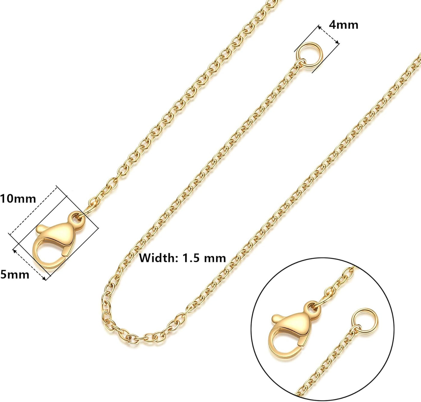 Gold-Plated Stainless Steel Necklace Chain – 1.5mm, 18″ - Klaily