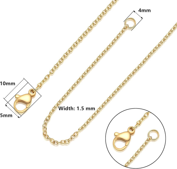 Gold-Plated Stainless Steel Necklace Chain – 1.5mm, 18″ - Klaily