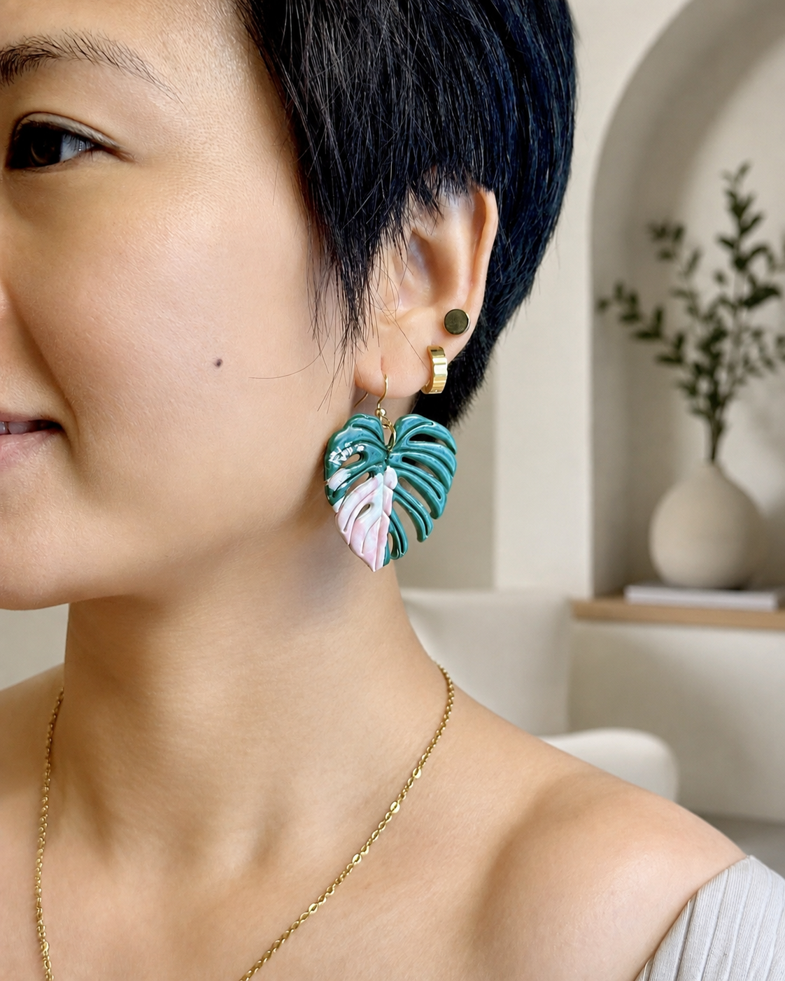 Pink Static Monstera Earrings | September Exclusive Design