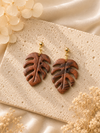 Terracotta Wood Monstera Earrings