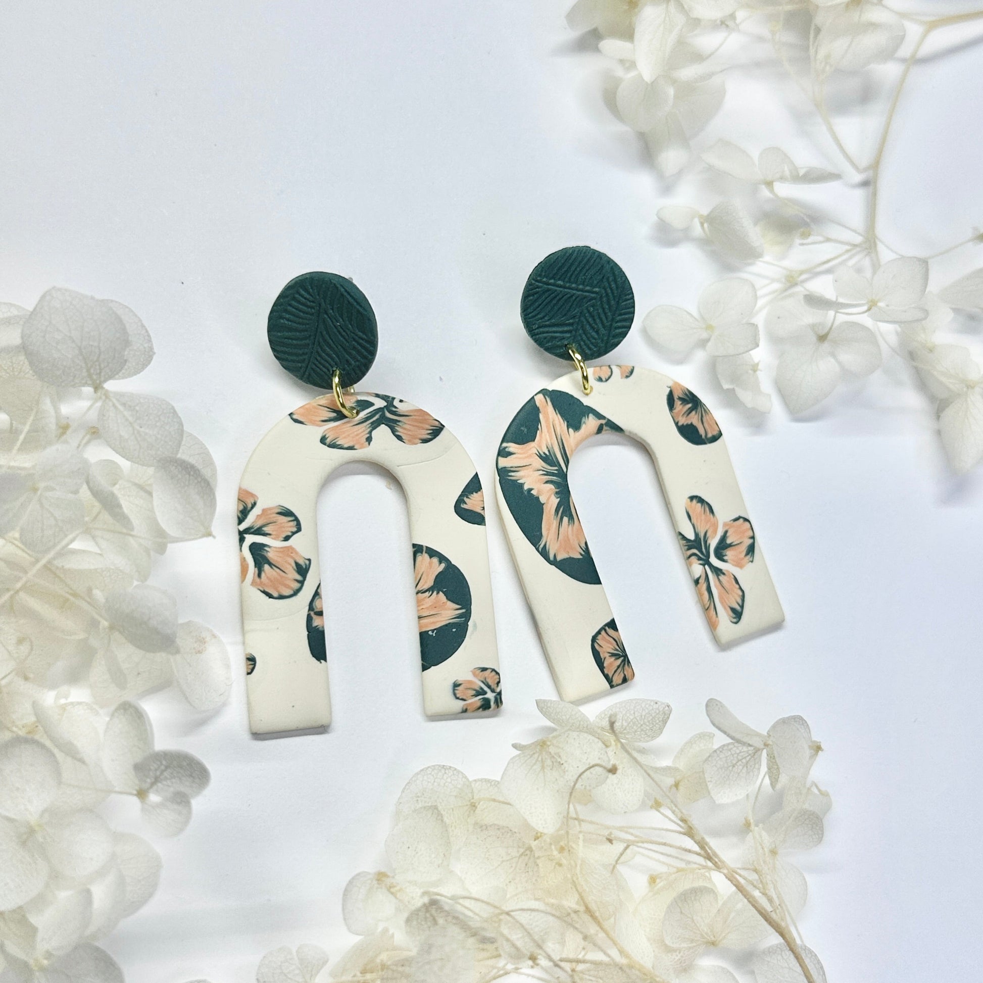 Walnut Petal Glow – handmade polymer clay earrings by Klaily