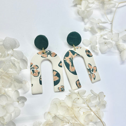 Walnut Petal Glow – handmade polymer clay earrings by Klaily