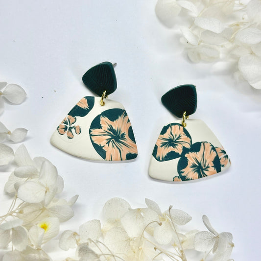 Sepia Petals – handmade polymer clay earrings by Klaily
