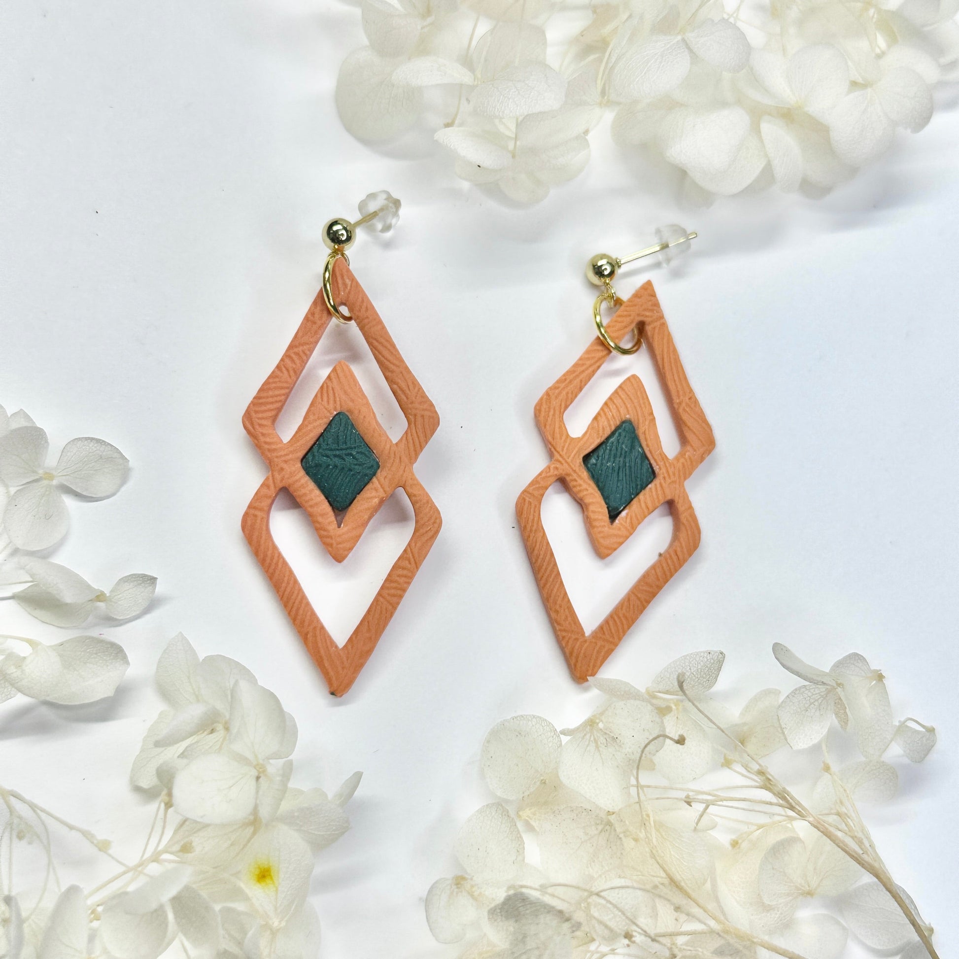 Amber Oak Dangles – handmade polymer clay earrings by Klaily