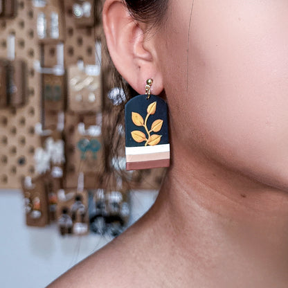 Minimalist Autumn Earrings | Gold Leaf on Navy Arch Polymer Clay Design | Handmade Polymer Clay Earrings (Copy) (Copy)