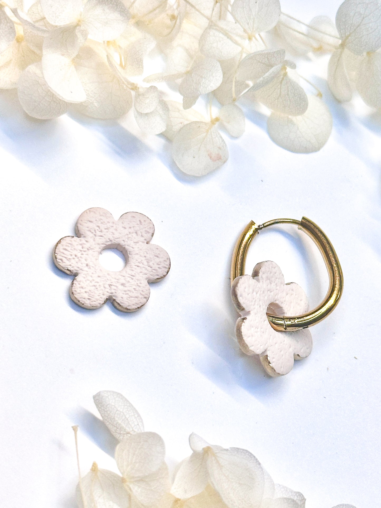 White Flower Charms with Gold Rim