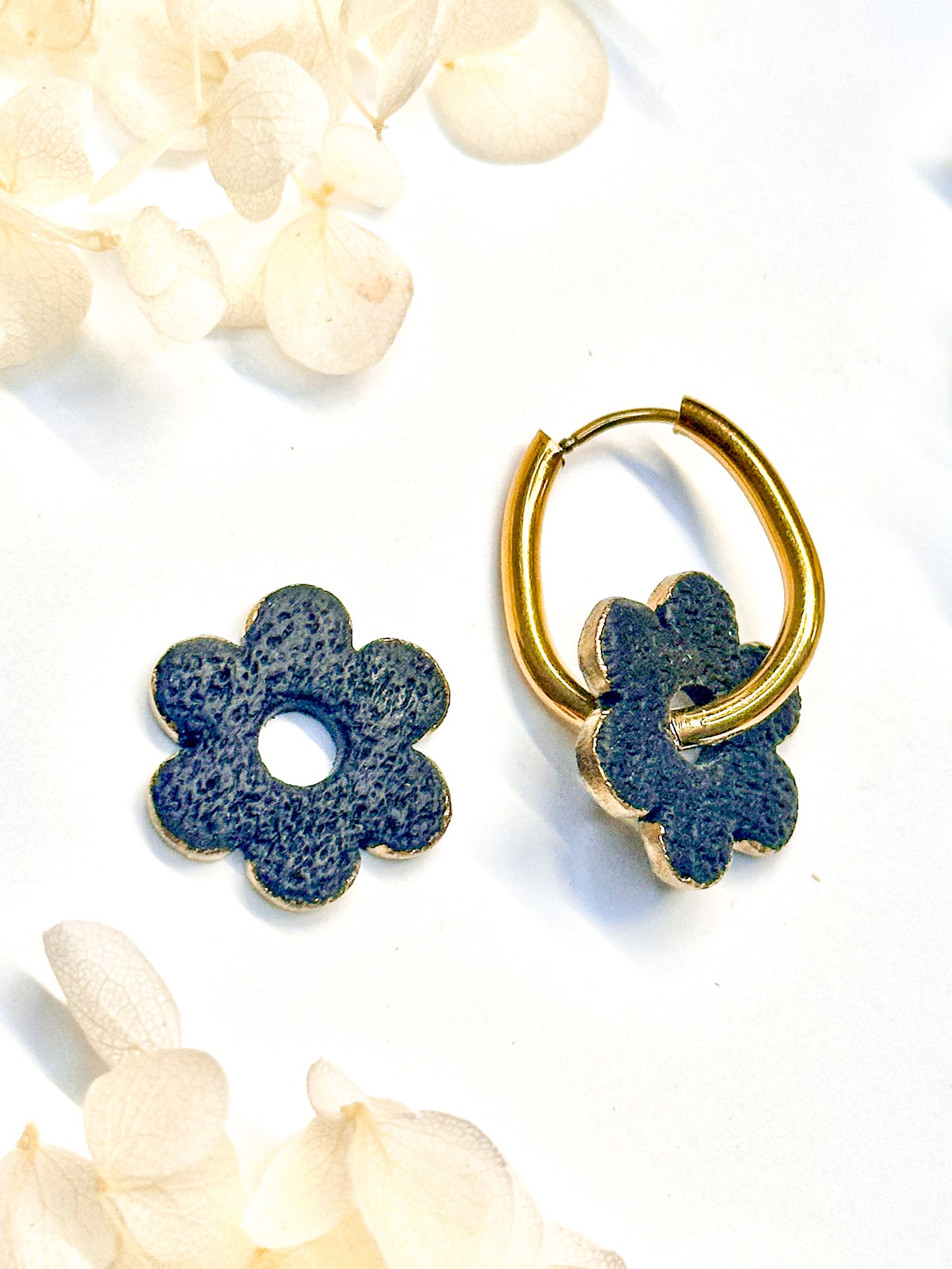 Black Flower Charms with Gold Rim