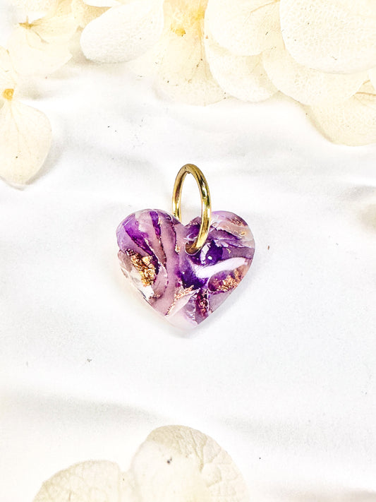 Mini Heart Charm – Purple Marble with Gold Flakes