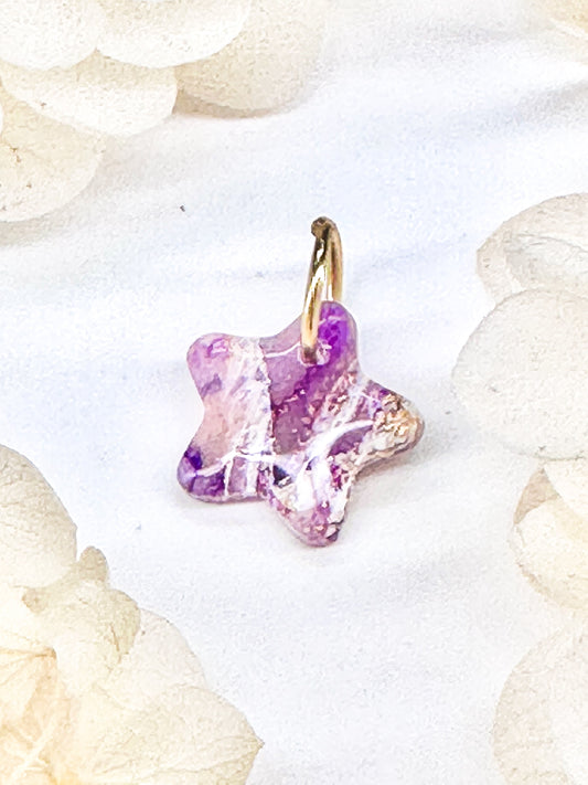 Mini Star Charm – Purple Marble with Gold Flakes