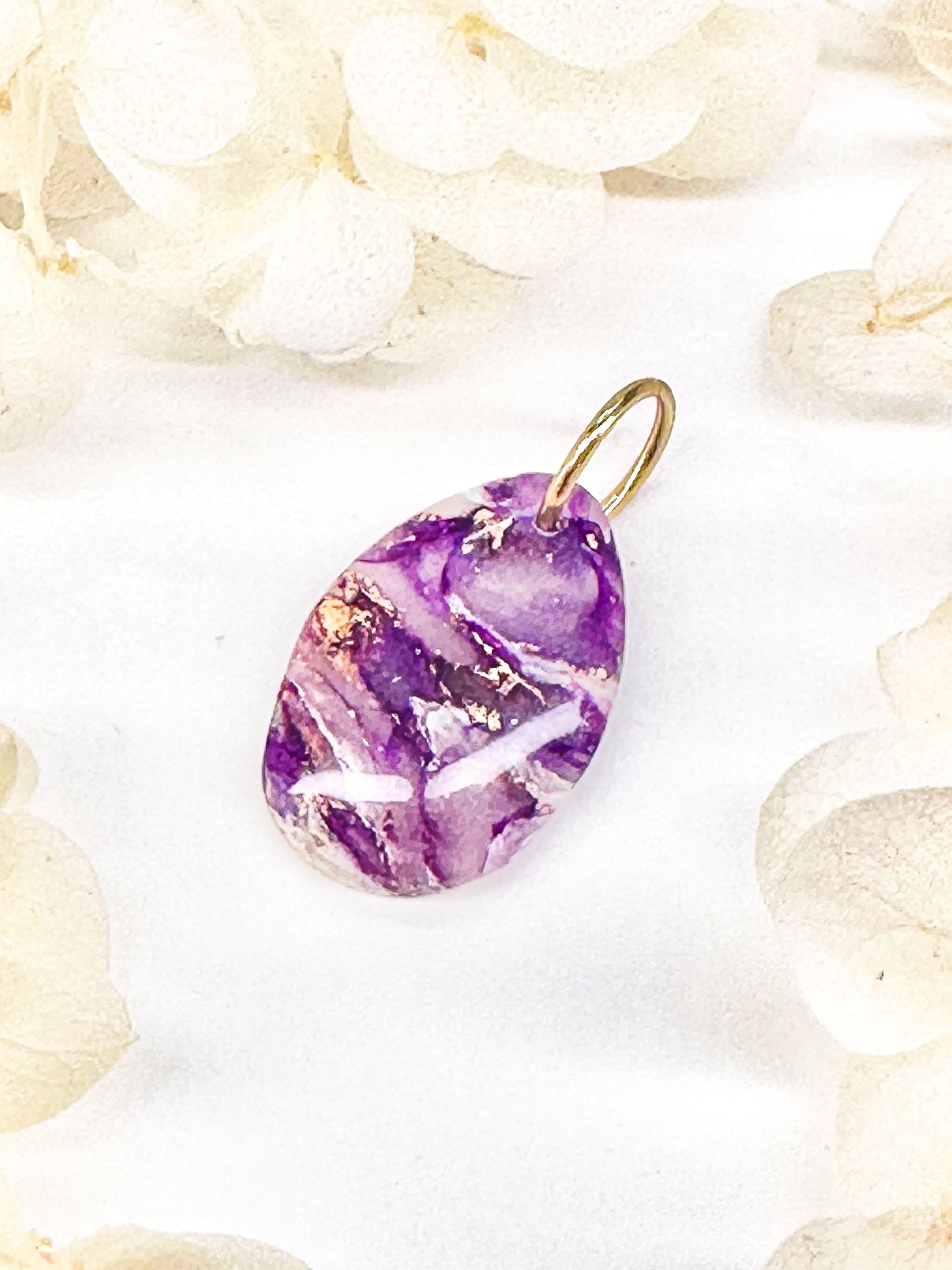 Mini Gem Charm – Purple Marble with Gold Flakes - Klaily