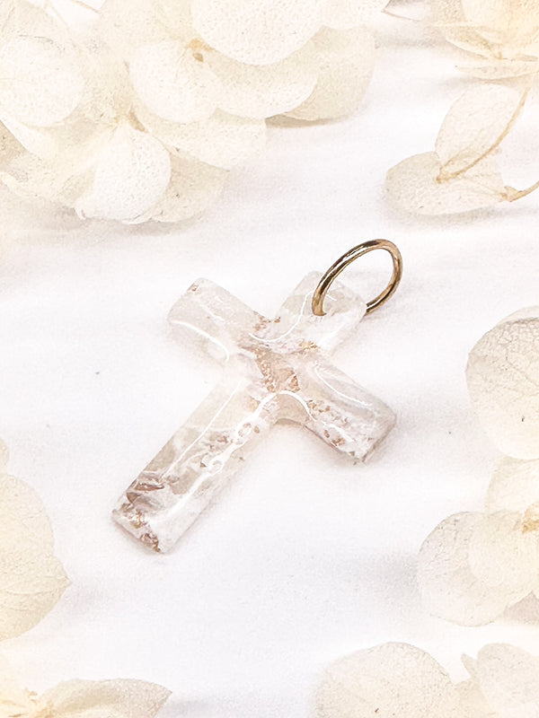 Cross Charm – White Marble with Gold Flakes - Klaily
