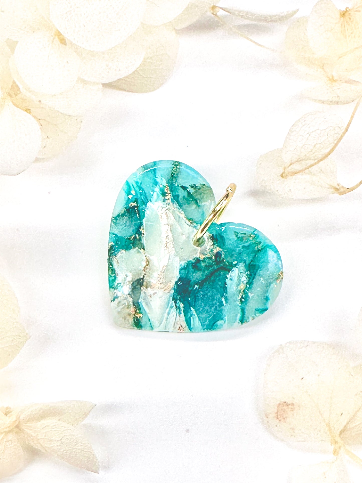 Heart Charm – Jade Marble with Gold Flakes