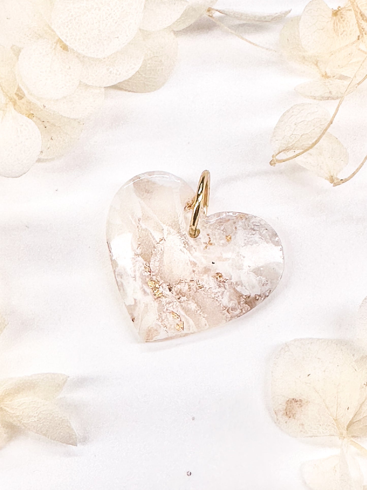 Heart Charm – White Marble with Gold Flakes