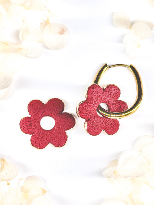 Red Wine Flower Charms with Gold Rim