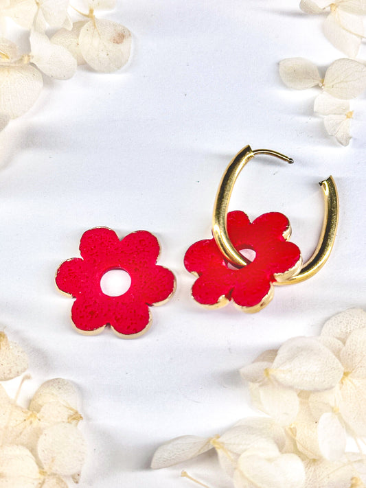 Red Flower Charms with Gold Rim