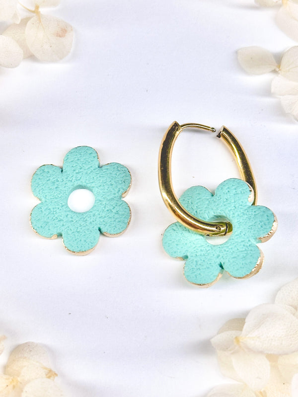 Turquoise Flower Charms with Gold Rim - Klaily