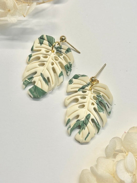 White Ghost Monstera Earrings