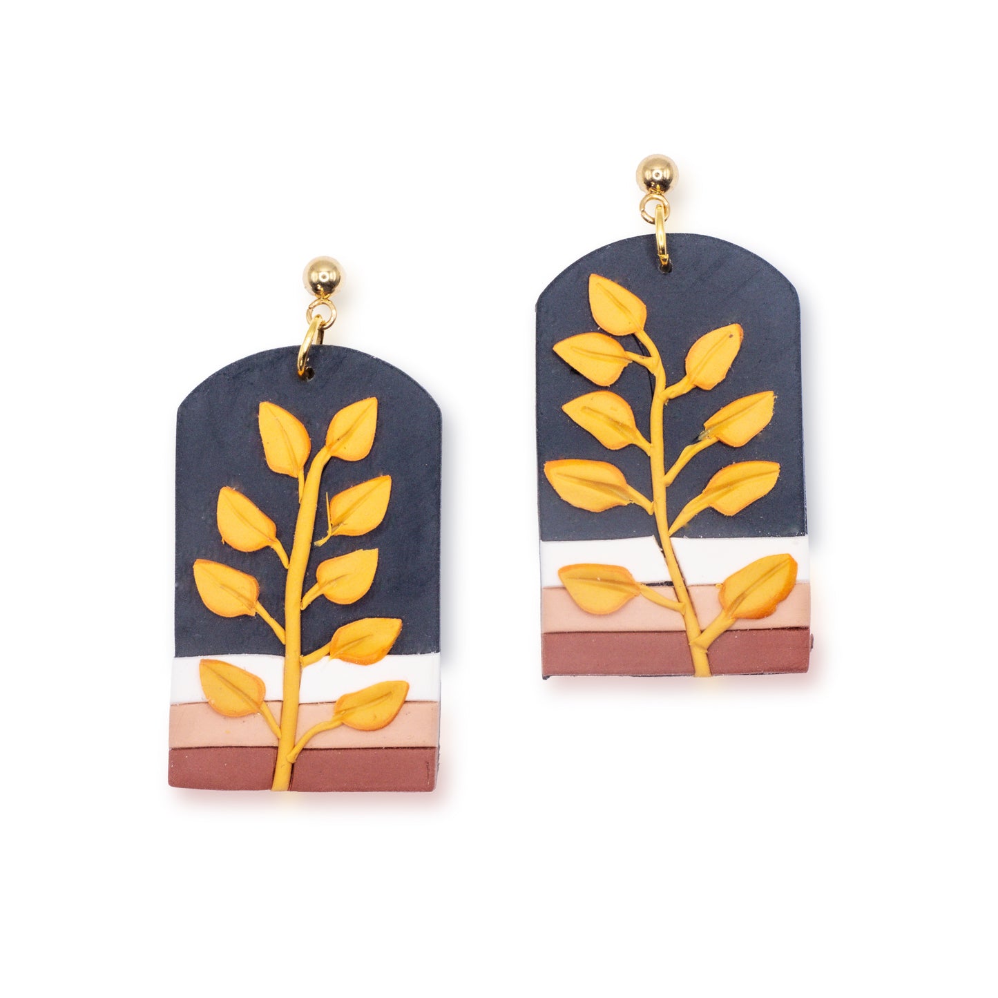 Minimalist Autumn Earrings | Gold Leaf on Navy Arch Polymer Clay Design | Handmade Polymer Clay Earrings (Copy) (Copy)