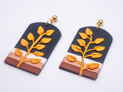 Minimalist Autumn Earrings | Gold Leaf on Navy Arch Polymer Clay Design | Handmade Polymer Clay Earrings (Copy) (Copy)