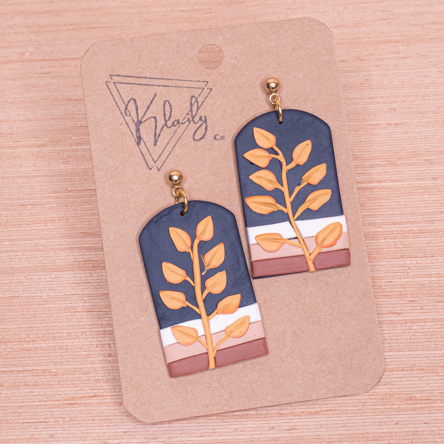 Minimalist Autumn Earrings | Gold Leaf on Navy Arch Polymer Clay Design | Handmade Polymer Clay Earrings (Copy) (Copy)