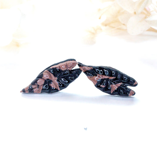Alocasia Studs – Black & Brown Marble Leaf