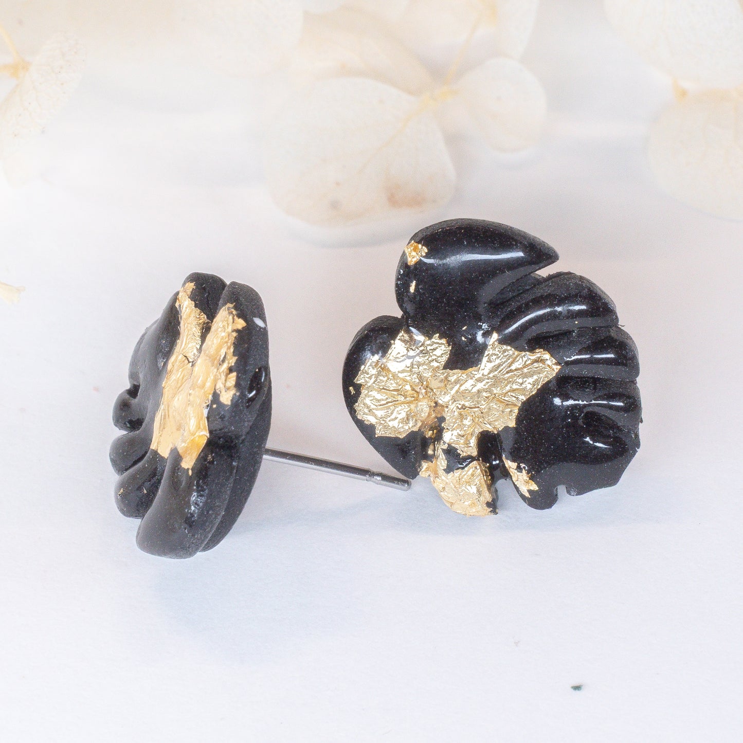 Black/Gold Foil Monstera Studs