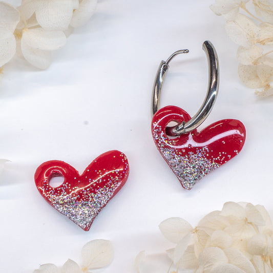 Red Heart Charms (Silver Glitter)