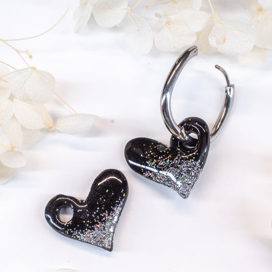 Black Heart Charms (Silver Glitter)