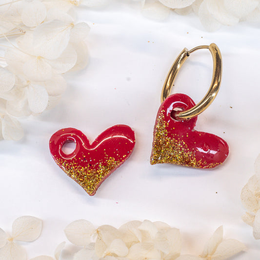 Red Heart Charms (Gold Glitter)