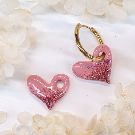 Pink Heart Charms (Pink Glitter)