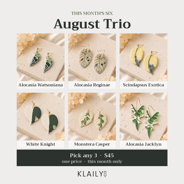 August Trio - pick any 3 handmade polymer clay plant earrings for $45