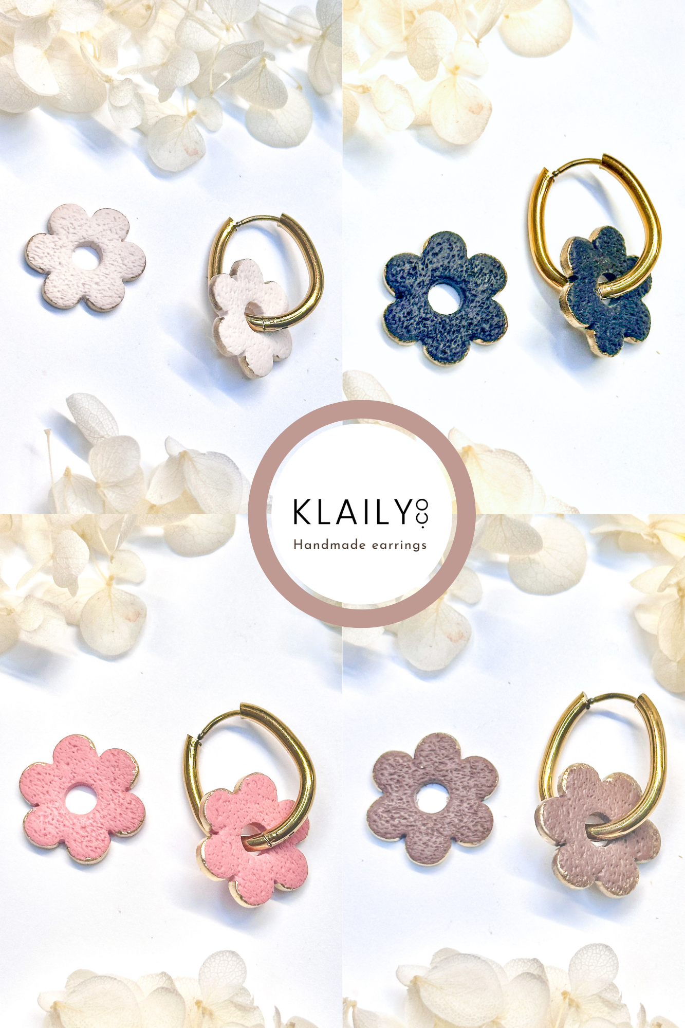 Bundle of 4 Flower Charms with Gold Rim