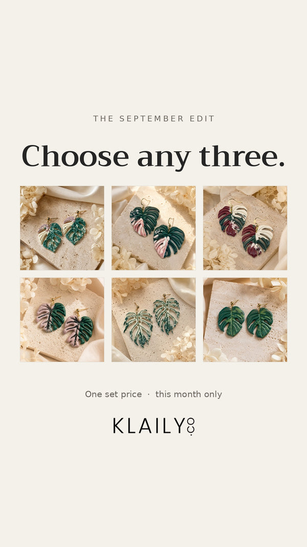 September Trio — six handmade Monstera earring designs, pick any 3 for $45